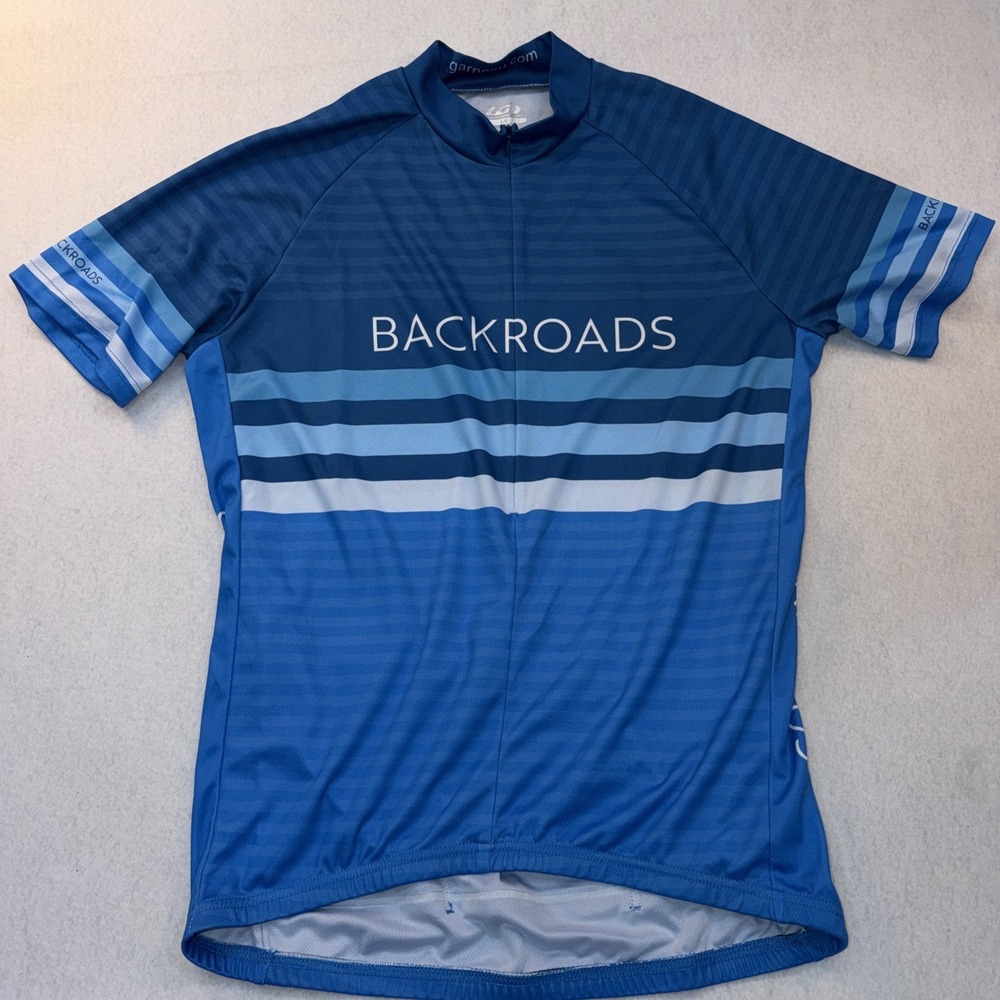 Louis Garneau Men's Size Large Blue Striped 1/2 Zip Bike‎ Cycling Jersey
